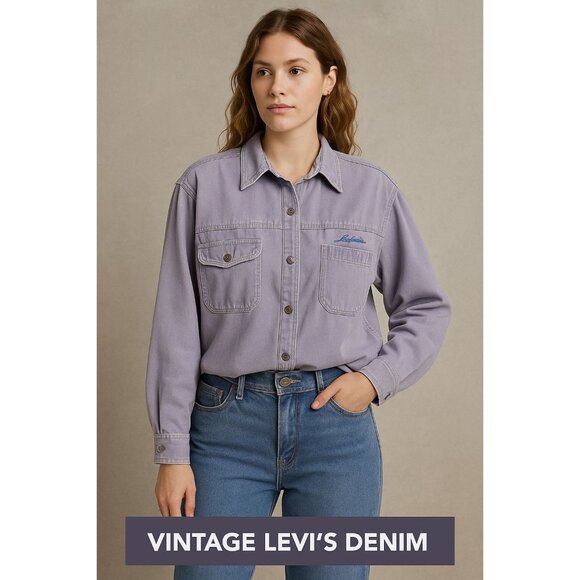Vtg Levis Authentic Shirt Womens Large Y2K Utility Core Grunge Lavender Fade - Picture 1 of 13
